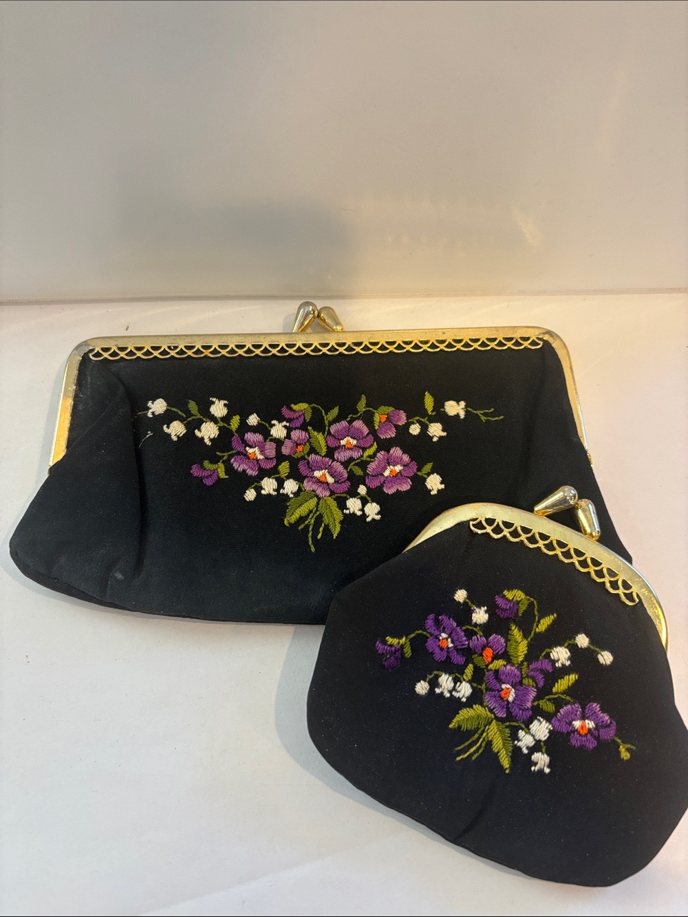 Vintage Embroidered Pouch Set